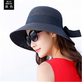 Bow Contrast Trim Straw Sun Hat