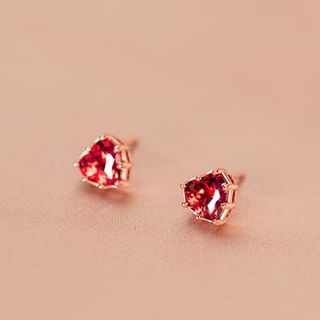 925 Sterling Silver Rhinestone Heart Stud Earring