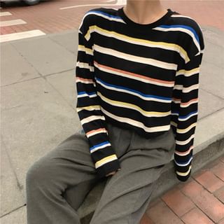 Long Sleeve Crew Neck Striped Tee