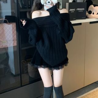 Off-Shoulder Plain Oversized Sweater