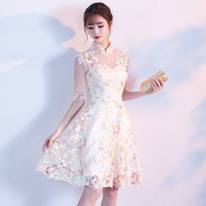 Floral Embroidered Qipao Cocktail Dress