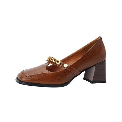 Genuine Leather Low-Heel Pumps