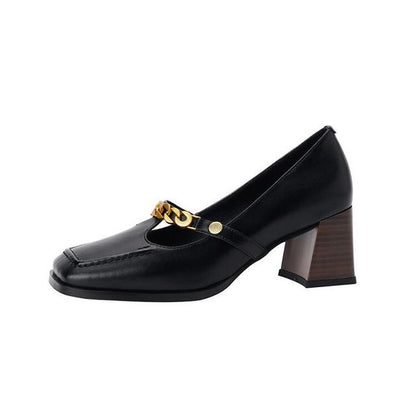 Genuine Leather Low-Heel Pumps