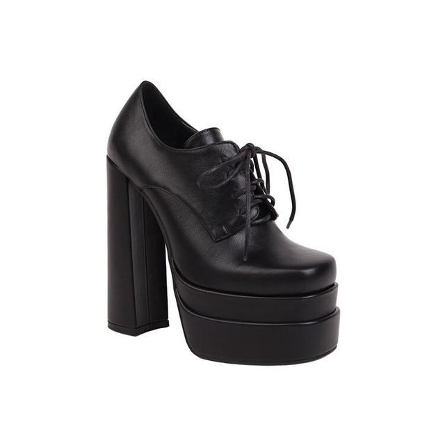 Plain Platform Chunky-Heel Lace-Up Shoes