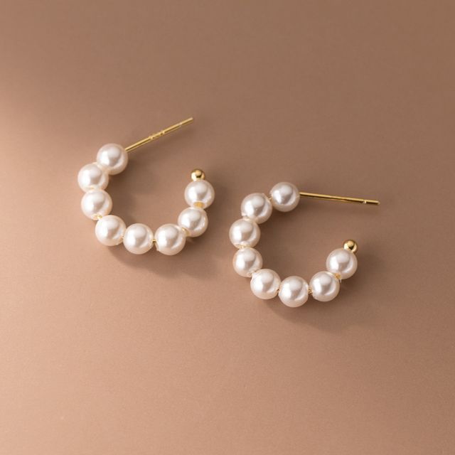 Faux Pearl Sterling Silver Open Hoop Earring