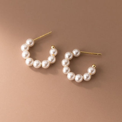 Faux Pearl Sterling Silver Open Hoop Earring