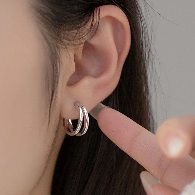 Layered Sterling Silver Hoop Earring