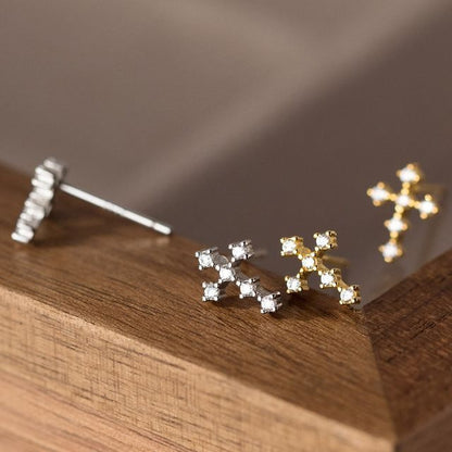 Cross Rhinestone Sterling Silver Earring