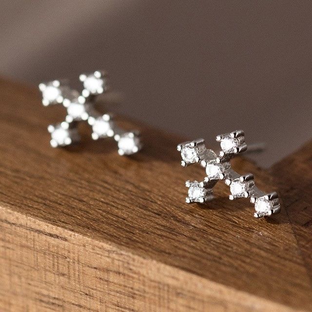 Cross Rhinestone Sterling Silver Earring