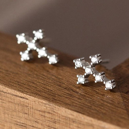 Cross Rhinestone Sterling Silver Earring