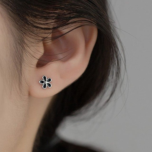 925 Sterling Silver Enamel Flower Stud Earring