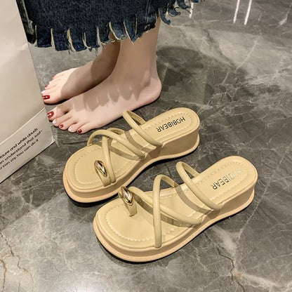 Platform Wedge Heel Toe-Loop Slide Sandals