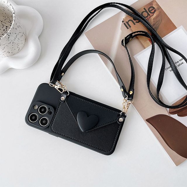 Heart Coin Purse Crossbody Strap Phone Case - iPhone 14 Pro Max / 14 Pro / 14 Max / 14 / 13 Pro Max / 13 Pro / 13 / 13 mini / 12 Pro Max / 12 Pro / 12 / 12 mini / 11 Pro Max / 11 Pro / 11 / SE / XS Max / XS / XR / X / 8 / 8 Plus / 7 / 7 Plus