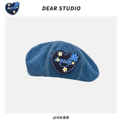 Applique / Denim Beret Hat