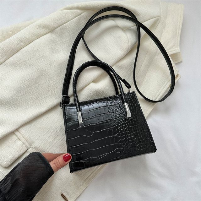 Crocodile Grain Top Handle Crossbody Bag