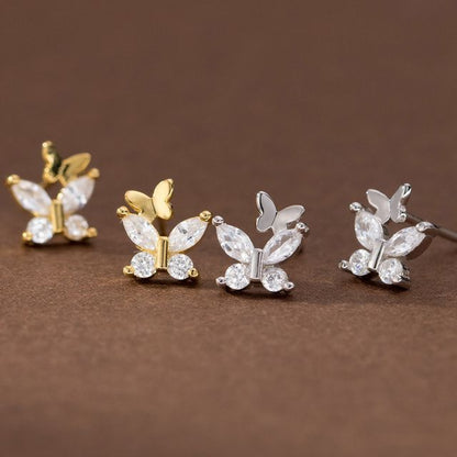 Butterfly Rhinestone Sterling Silver Stud Earring