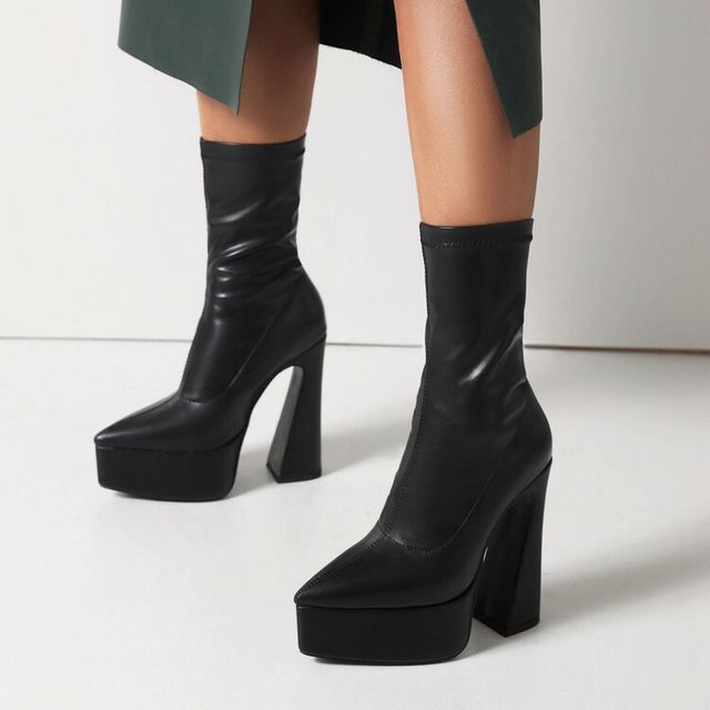 Pointed Toe Platform High Heel Short Boots