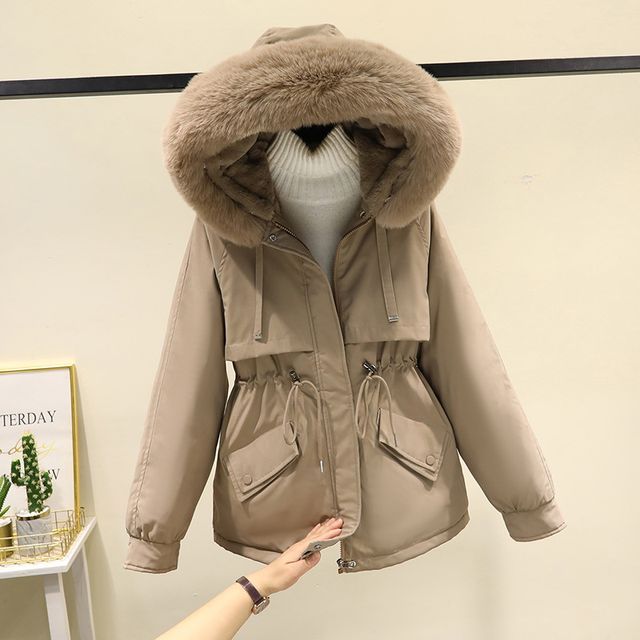 Fluffy Hooded Plain Puffer Jacket