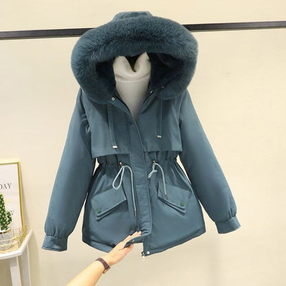 Fluffy Hooded Plain Puffer Jacket