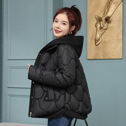 Mock Two-Piece Quilted Hooded Zip Jacket