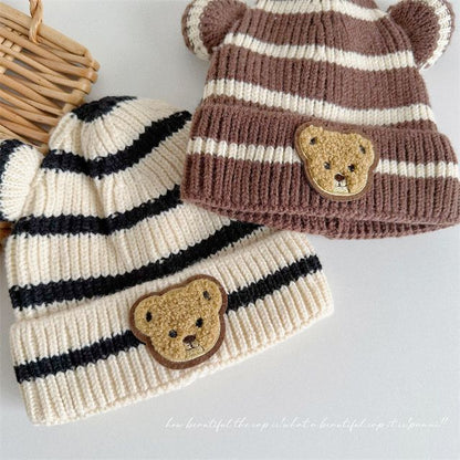 Ear Accent Striped Beanie