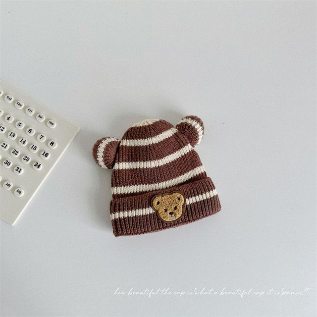 Ear Accent Striped Beanie