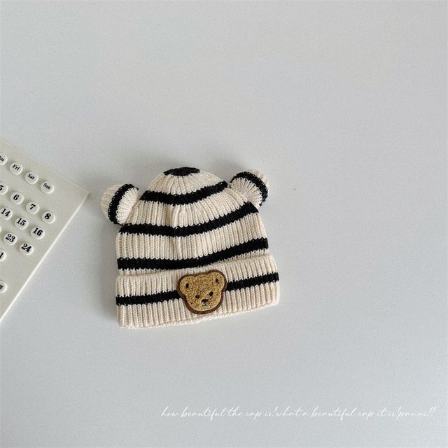 Ear Accent Striped Beanie