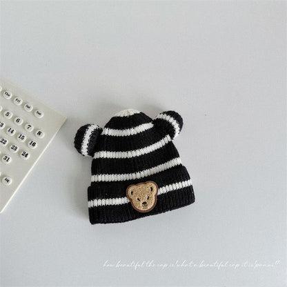 Ear Accent Striped Beanie