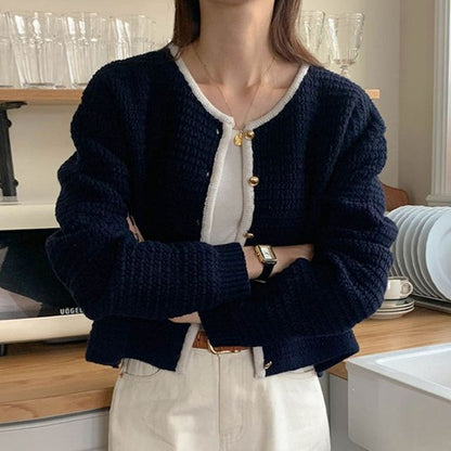 Plain Contrast Trim Cardigan