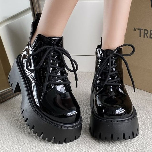 Lace-up Platform Chunky Heel Ankle Boots