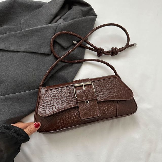 Buckled Faux Leather Shoulder Bag