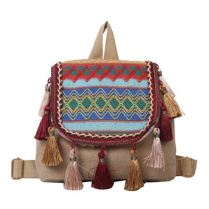 Patterned Tassel Detail Flap Backpack