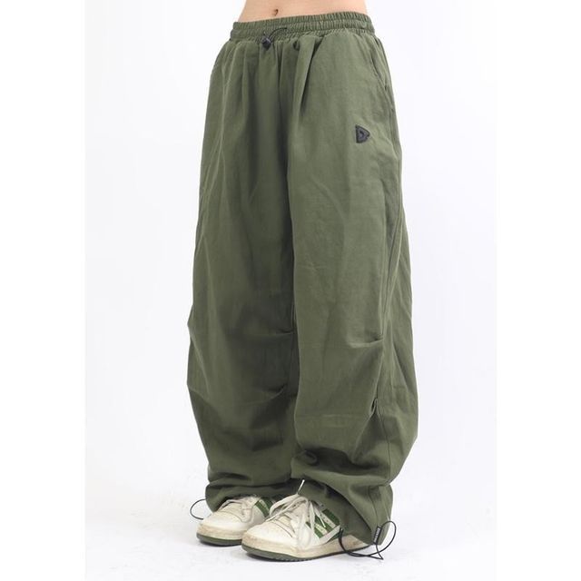 Low Waist Plain Loose-Fit Wide-Leg Cargo Pants