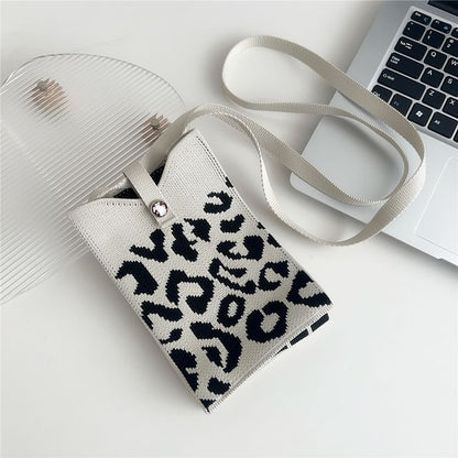 Heart Print Knit Crossbody Bag