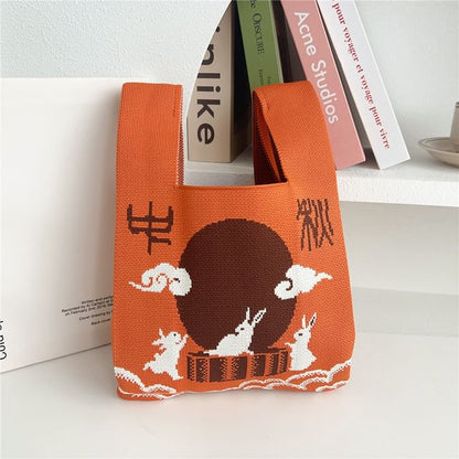 Rabbit Print Knit Tote Bag