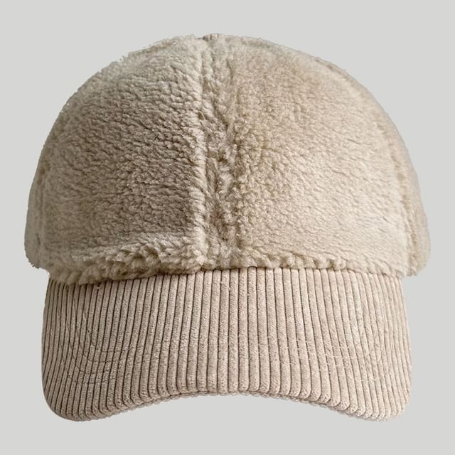 Corduroy Panel Faux Shearling Baseball Cap