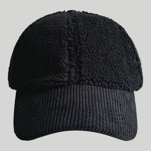 Corduroy Panel Faux Shearling Baseball Cap