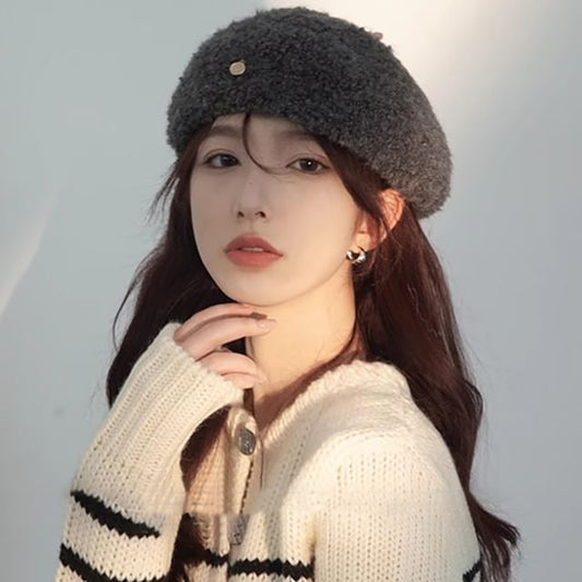 Faux Shearling Beret Hat