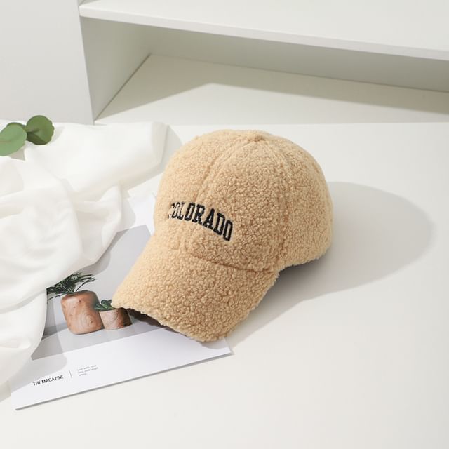 Lettering Embroidered Faux Shearling Baseball Cap