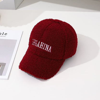 Lettering Embroidered Faux Shearling Baseball Cap