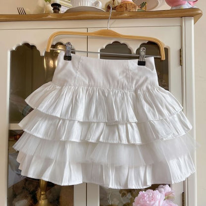 Mid Rise Plain Mini Tiered Skirt