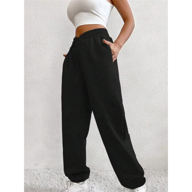 V Waistline High Rise Plain Straight-Fit Sweatpants