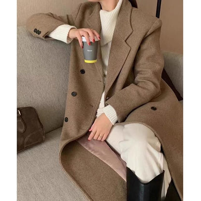 Double Breasted Plain Long Coat