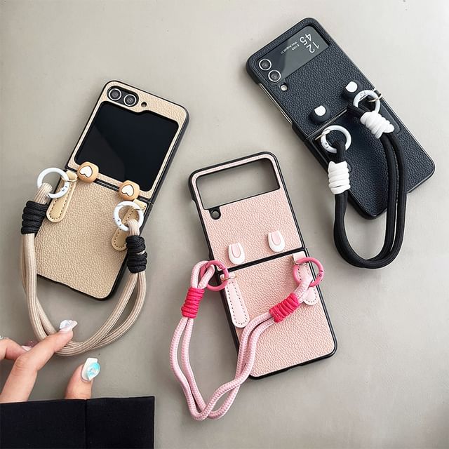 Faux Leather Hand Strap Phone Case