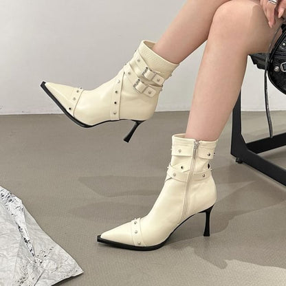 Buckled Stiletto Heel Short Boots