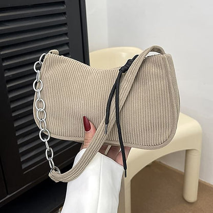 Chain Strap Corduroy Shoulder Bag