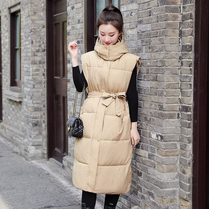 Hooded Plain Long Puffer Vest