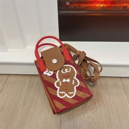 Christmas Print Knit Mobile Phone Crossbody Bag