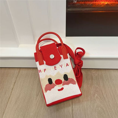 Christmas Print Knit Mobile Phone Crossbody Bag