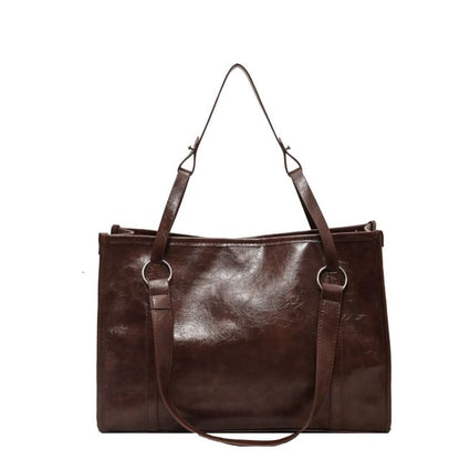 Faux Leather Hoop Accent Tote Bag